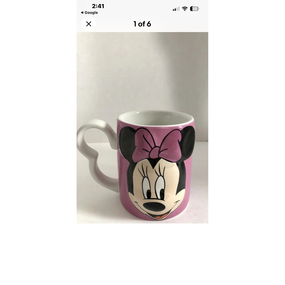 Disney Minnie Mouse Pink Ceramic Coffee Mug Heart Handle Monogram International